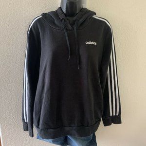 ADIDAS Essentials Triple Stripe Logo Fleece Hoodie Women's L Black sweatshirt